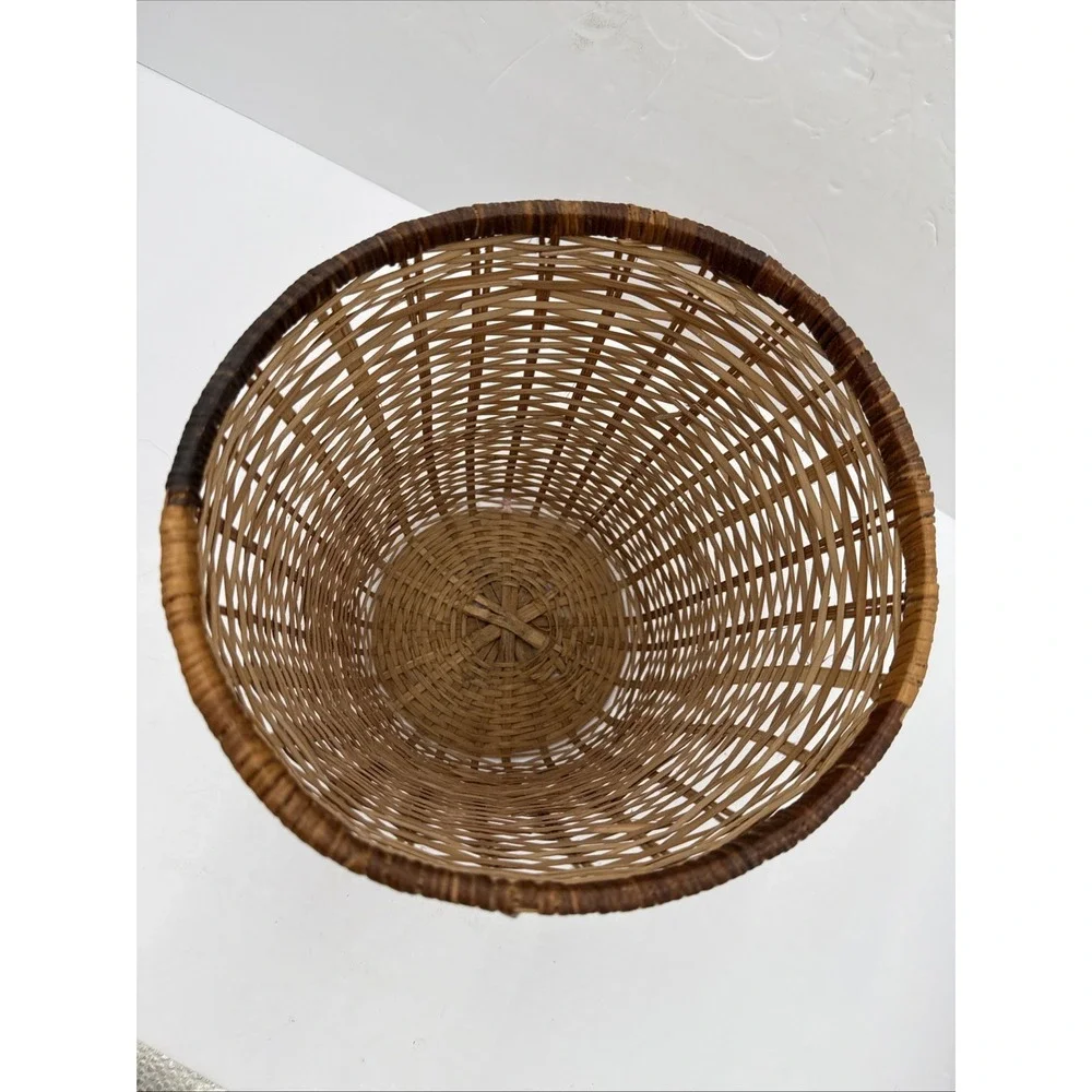 Vintage Woven Wood Splint Waste Basket Rustic‎ Farmhouse Decor Storage